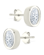 Load image into Gallery viewer, Sterling Silver Oval Cut Bezel Set Stud Earrings