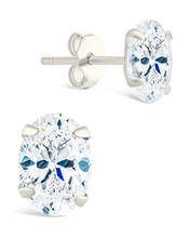 Load image into Gallery viewer, Sterling Silver Oval Cut Prong Set Stud Earrings
