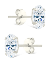 Load image into Gallery viewer, Sterling Silver Oval Cut Prong Set Stud Earrings