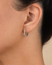 Load image into Gallery viewer, Sterling Silver Pear Cut Bezel Set Huggie Hoop Earrings