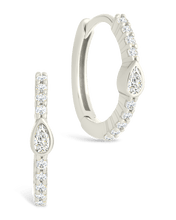 Load image into Gallery viewer, Sterling Silver Pear Cut Bezel Set Huggie Hoop Earrings