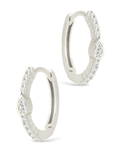 Load image into Gallery viewer, Sterling Silver Pear Cut Bezel Set Huggie Hoop Earrings
