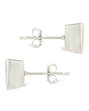 Load image into Gallery viewer, Sterling Silver Princess Cut Bezel Set Stud Earrings