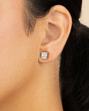 Load image into Gallery viewer, Sterling Silver Princess Cut Bezel Set Stud Earrings