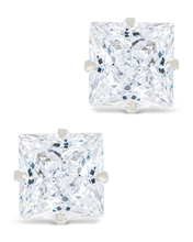 Load image into Gallery viewer, Sterling Silver Princess Cut Prong Set Stud Earrings