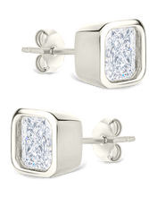 Load image into Gallery viewer, Sterling Silver Radiant Cut Bezel Set Stud Earrings