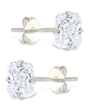Load image into Gallery viewer, Sterling Silver Radiant Cut Prong Set Stud Earrings