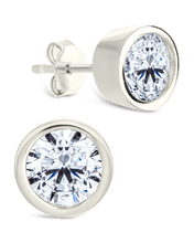 Load image into Gallery viewer, Sterling Silver Helene Round Cut Bezel Set Stud Earrings