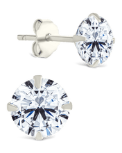Load image into Gallery viewer, Sterling Silver Round Cut Prong Set Stud Earrings