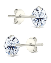 Load image into Gallery viewer, Sterling Silver Round Cut Prong Set Stud Earrings