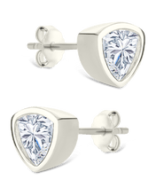 Load image into Gallery viewer, Sterling Silver Trillion Cut Bezel Set Stud Earrings