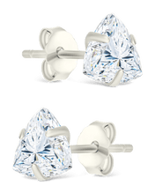 Load image into Gallery viewer, Sterling Silver Trillion Cut Prong Set Stud Earrings