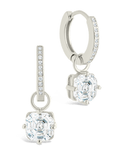 Load image into Gallery viewer, Sterling Silver Augusta Asscher Cut CZ Dangle Micro Hoops