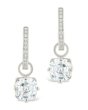 Load image into Gallery viewer, Sterling Silver Augusta Asscher Cut CZ Dangle Micro Hoops