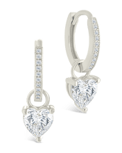 Load image into Gallery viewer, Sterling Silver Eugenia Heart Cut CZ Dangle Micro Hoops