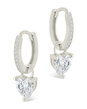 Load image into Gallery viewer, Sterling Silver Eugenia Heart Cut CZ Dangle Micro Hoops