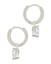 Load image into Gallery viewer, Sterling Silver Eugenia Heart Cut CZ Dangle Micro Hoops
