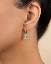 Load image into Gallery viewer, Sterling Silver Emerald Cut CZ Micro Hoop Dangle Earrings