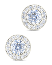 Load image into Gallery viewer, Sterling Silver Round Cut Brilliant Halo Studs