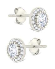 Load image into Gallery viewer, Sterling Silver Round Cut Brilliant Halo Studs