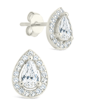 Load image into Gallery viewer, Sterling Silver Pear Cut Brilliant Halo Studs