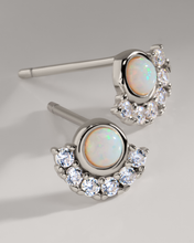 Load image into Gallery viewer, Sterling Silver Half Halo Opal Studs