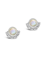 Load image into Gallery viewer, Sterling Silver Half Halo Opal Studs