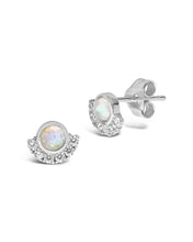 Load image into Gallery viewer, Sterling Silver Half Halo Opal Studs