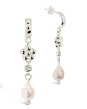 Load image into Gallery viewer, June CZ Flower & Pearl Hoop Earrings