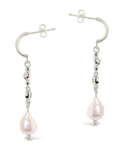 Load image into Gallery viewer, June CZ Flower & Pearl Hoop Earrings