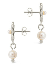 Load image into Gallery viewer, Esti CZ Flower & Pearl Drop Stud Earrings