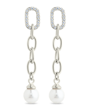 Load image into Gallery viewer, Daphne CZ & Pearl Chain Drop Stud Earrings
