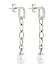 Load image into Gallery viewer, Daphne CZ & Pearl Chain Drop Stud Earrings