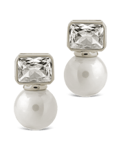 Load image into Gallery viewer, Hilda Pearl & Emerald Cut CZ Studs