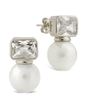 Load image into Gallery viewer, Hilda Pearl & Emerald Cut CZ Studs