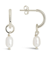 Load image into Gallery viewer, Sterling Silver Pearl Drop Hoop Earrings