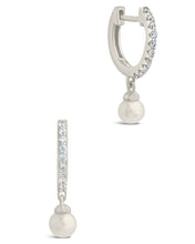 Load image into Gallery viewer, Sterling Silver Maggie CZ & Pearl Hoop Earrings