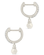 Load image into Gallery viewer, Sterling Silver Maggie CZ & Pearl Hoop Earrings