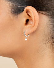 Load image into Gallery viewer, Sterling Silver Maggie CZ & Pearl Hoop Earrings