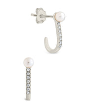 Load image into Gallery viewer, Sterling Silver Pearl & CZ Suspender Stud Earrings