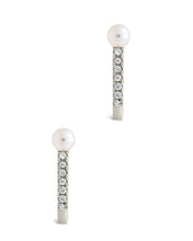 Load image into Gallery viewer, Sterling Silver Pearl & CZ Suspender Stud Earrings