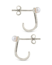 Load image into Gallery viewer, Sterling Silver Pearl & CZ Suspender Stud Earrings