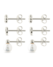 Load image into Gallery viewer, Sterling Silver Irene Pearl, Flower, & Heart Stud Earring Set of 3