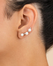 Load image into Gallery viewer, Sterling Silver Siena CZ & Pearl Threader Earrings