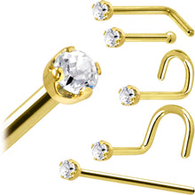 Load image into Gallery viewer, Solid 14K Yellow Gold 1.5mm Genuine Diamond Nose Ring