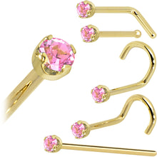 Load image into Gallery viewer, Solid 14K Yellow Gold 2mm Pink Cubic Zirconia Nose Ring