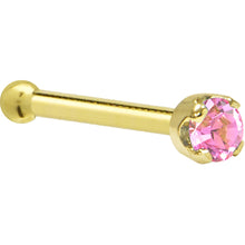 Load image into Gallery viewer, Solid 14K Yellow Gold 2mm Pink Cubic Zirconia Nose Ring