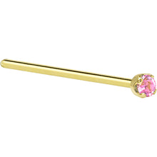 Load image into Gallery viewer, Solid 14K Yellow Gold 2mm Pink Cubic Zirconia Nose Ring