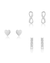 Load image into Gallery viewer, Sterling Silver Heart & Infinity Earring Set of 3