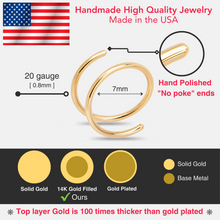 Load image into Gallery viewer, Double Hoop Nose 14k Yellow Gold Filled Spiral Nose Ring